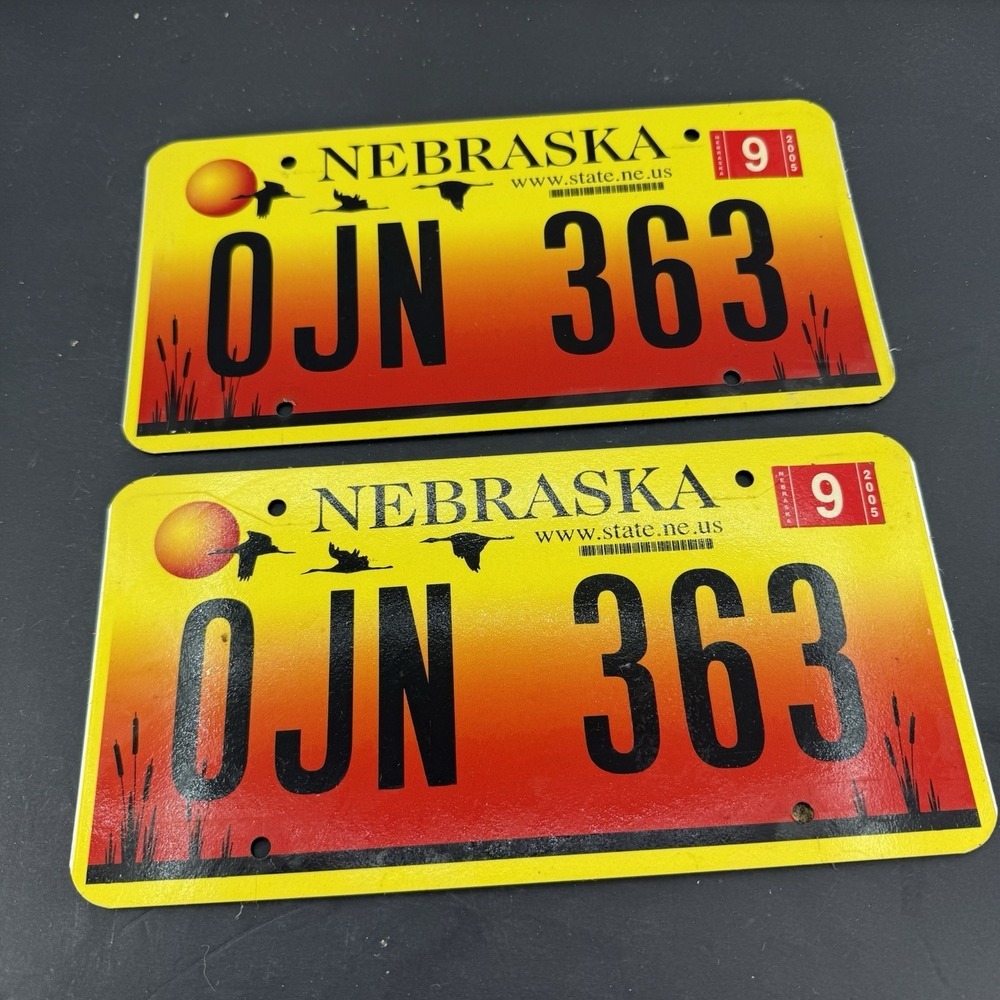 2005 Nebraska License Plate Plates PAIR / SET OJN 363 sarpy - Picture 1 of 6
